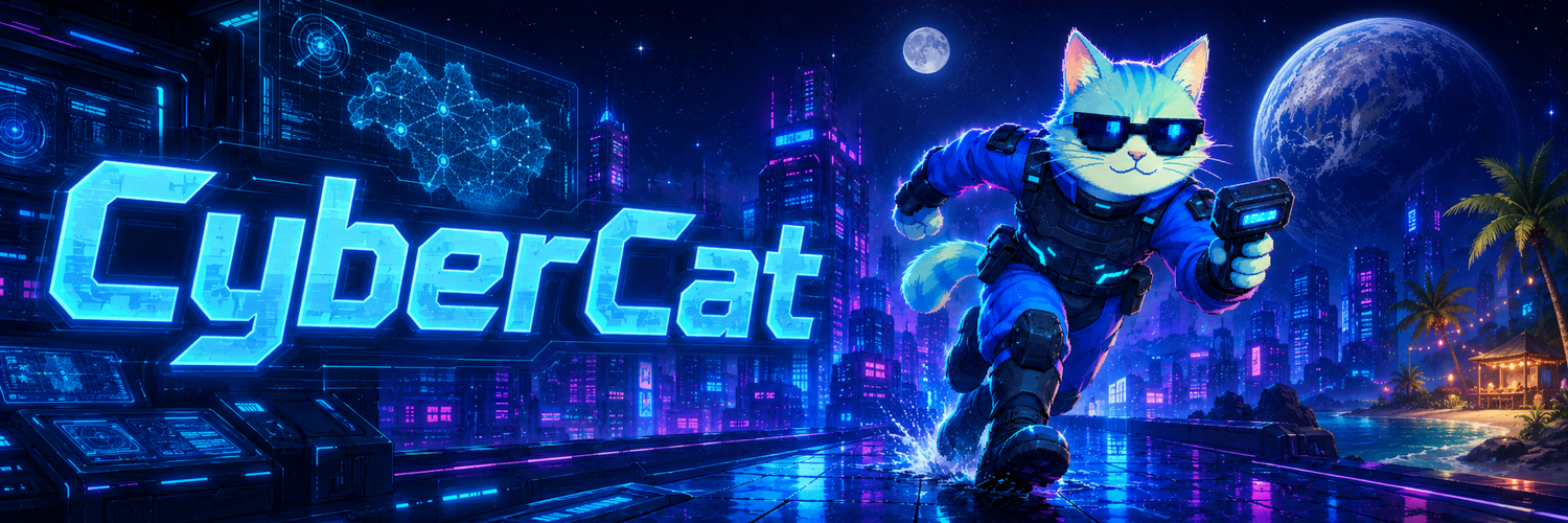 CyberCat running through a neon city